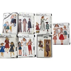 Vintage McCall's & Simplicity Girls Sewing Pattern Lot Sz 7-8 1970s-80s Cut